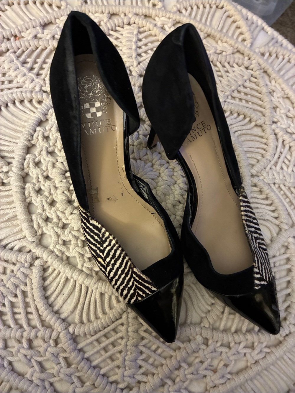 Vince Camuto Black Pointed D'Orsay Flats with‎ Zebra Print Accent